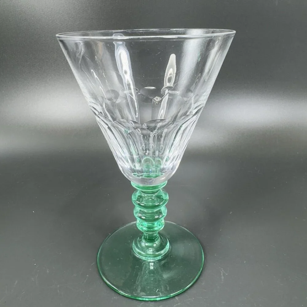 Seneca Theodule Clear Top Green Uranium Stem Optic Cut Top Goblet Cup Single VTG